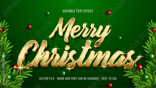 Merry christmas text effect, editable text style effect photo