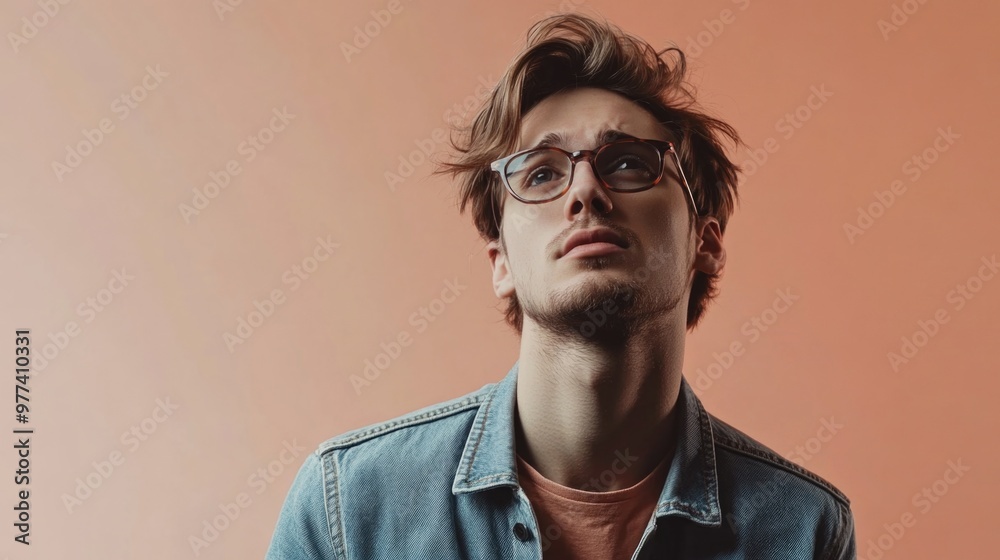 Fototapeta premium Contemplative Young Man with Glasses, Looking Away