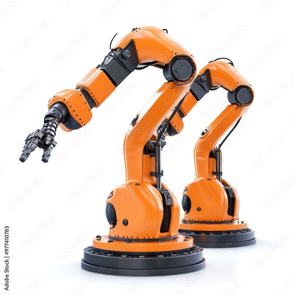 Robotic arms for CNC automation, isolated on white background, focusing on advanced robotics systems and coding