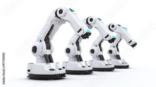 Robotic process automation in industry, isolated on white background, focusing on collaborative robots and coding photo