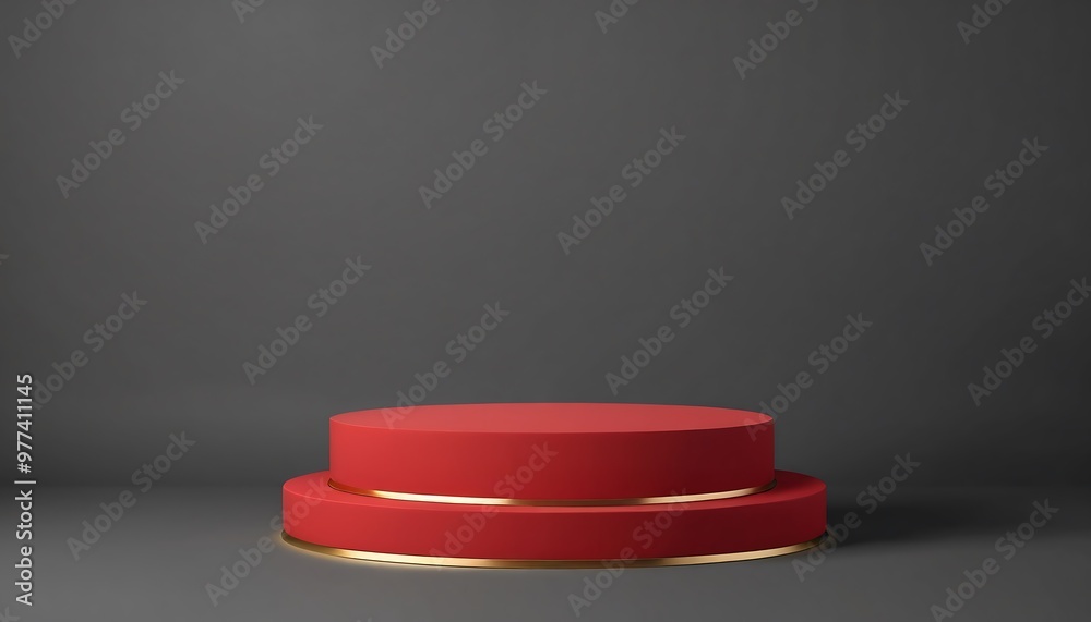 Empty red round podium isolated on dark background, showcase stand for product presentation or display Empty red round podium isolated on dark background, showcase stand for product presentation or display