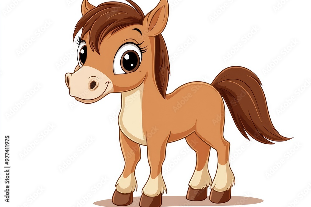 Obraz premium Cute cartoon horse standing and smiling