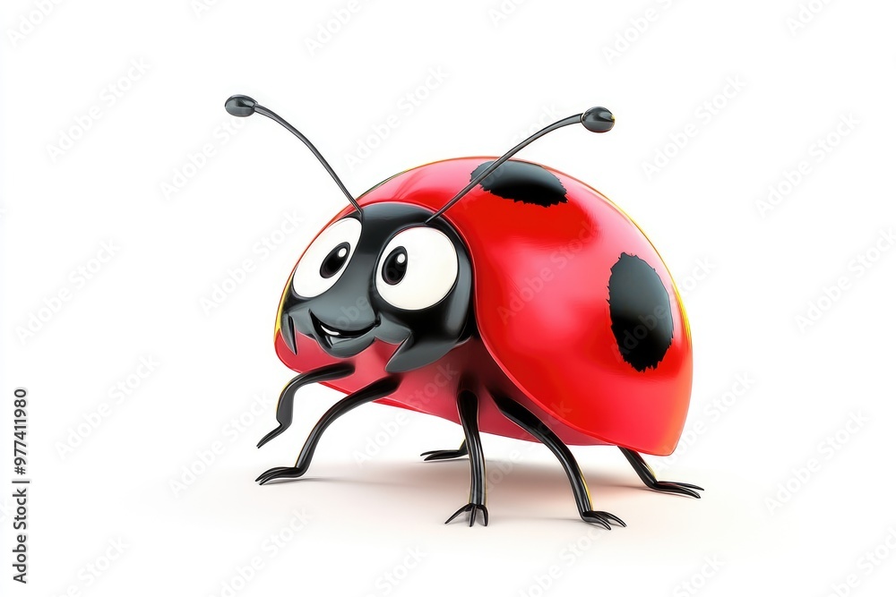 Fototapeta premium Cute ladybug walking on a white background