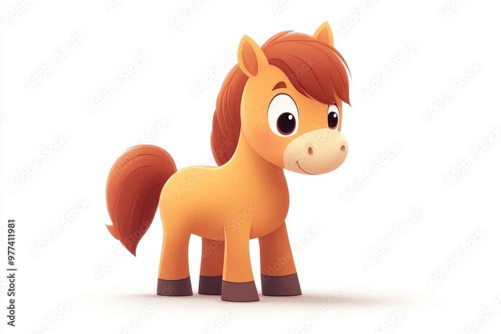 Fototapeta premium Cute cartoon foal standing and looking curious with big eyes