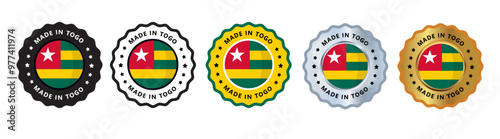 Made in togo set of sign stamp badge, with varian color yellow green, silver, gold, black suitable for products manufactured, military, agriculture or food vector illustration eps editable text