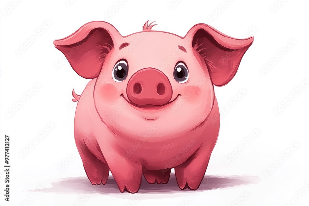 Cute pink piglet standing and smiling on white background Cute pink piglet standing and smiling on white background