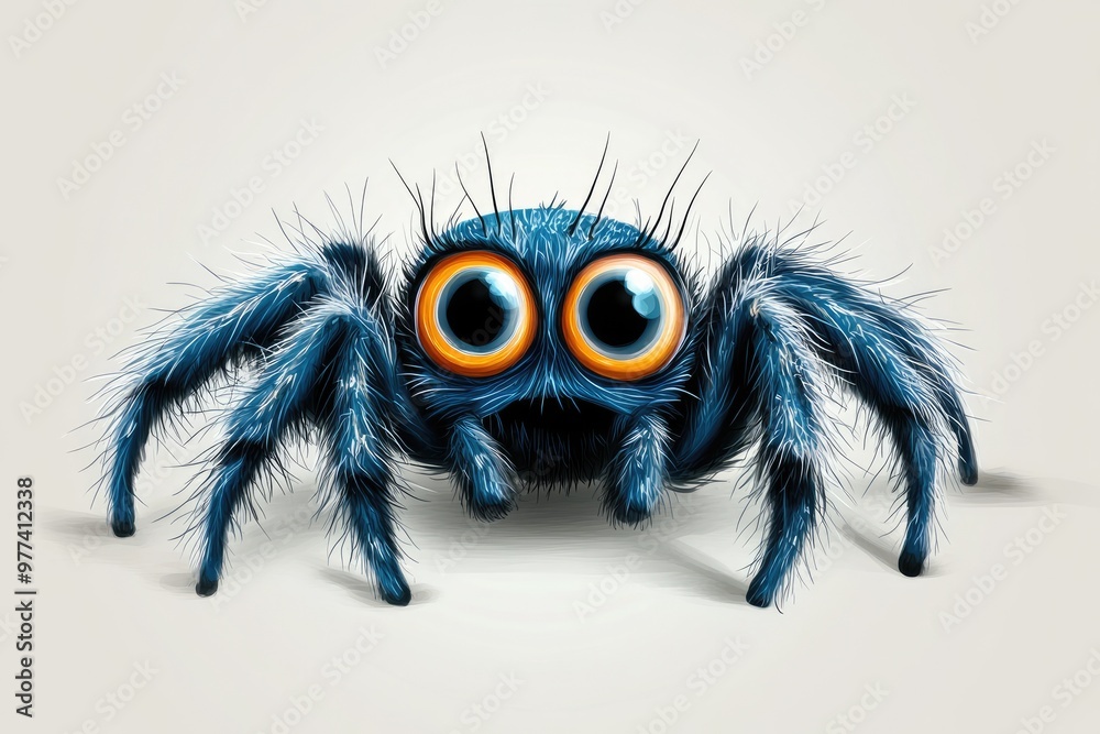 Blue spider with big eyes looking curious at you Blue spider with big eyes looking curious at you