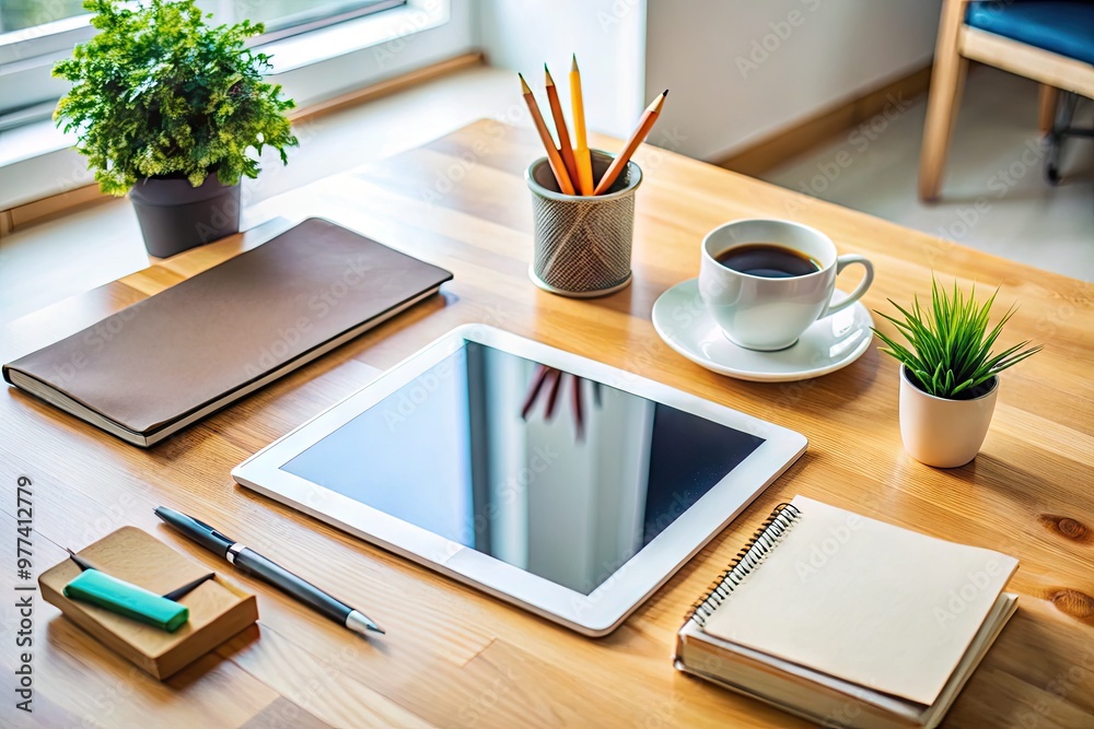 A modern, sleek tablet device lies on a minimalist desk, surrounded by design tools and papers, showcasing a creative workspace with a touch of technology. A modern, sleek tablet device lies on a minimalist desk, surrounded by design tools and papers, showcasing a creative workspace with a touch of technology.