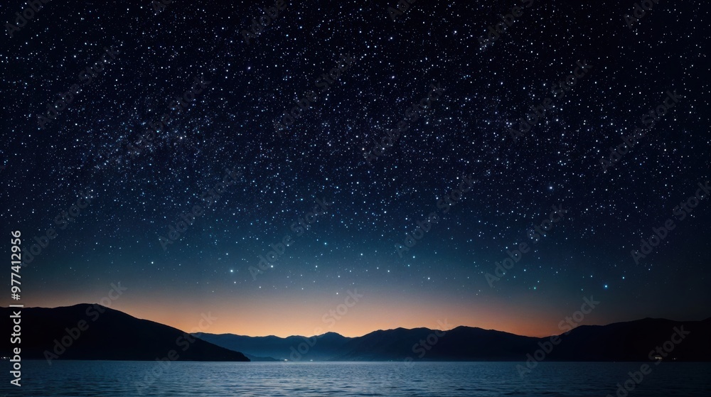 Milky way galaxy shining over mountains and lake at night Milky way galaxy shining over mountains and lake at night