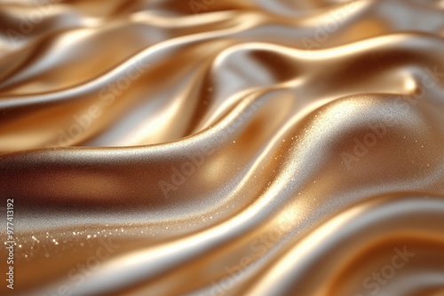 Golden silk fabric flowing with glitter sparkles background