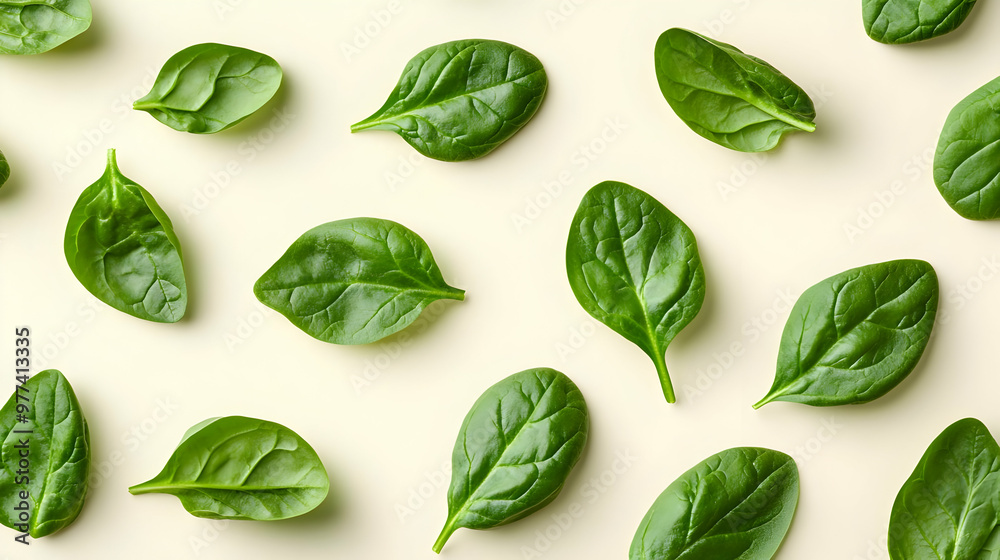 Fresh green spinach leaves arranged on a light background, perfect for culinary and health-related projects. Fresh green spinach leaves arranged on a light background, perfect for culinary and health-related projects.