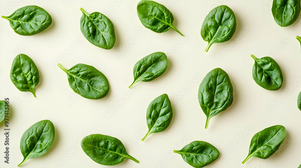 Fresh green spinach leaves arranged neatly on a light background, perfect for culinary or health-related themes. Fresh green spinach leaves arranged neatly on a light background, perfect for culinary or health-related themes.
