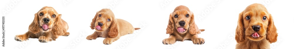 An isolated golden cocker spaniel puppy licks his lip An isolated golden cocker spaniel puppy licks his lip