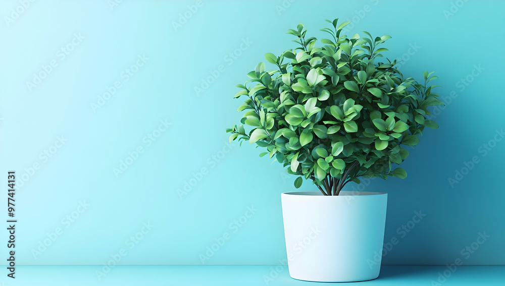A vibrant green plant in a white pot against a soothing blue background, perfect for adding a touch of nature to modern decor. A vibrant green plant in a white pot against a soothing blue background, perfect for adding a touch of nature to modern decor.
