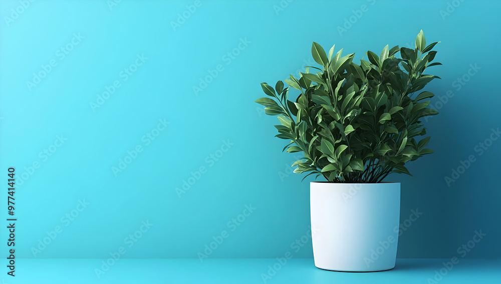 A vibrant green plant in a white pot against a turquoise background, perfect for home decor and nature-themed designs. A vibrant green plant in a white pot against a turquoise background, perfect for home decor and nature-themed designs.
