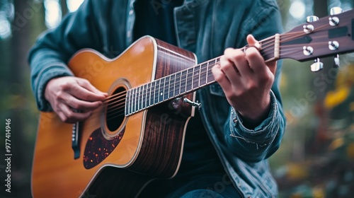 skilled musician playing guitar, showcasing their artistic talent and passion for music in a vibrant live performance setting