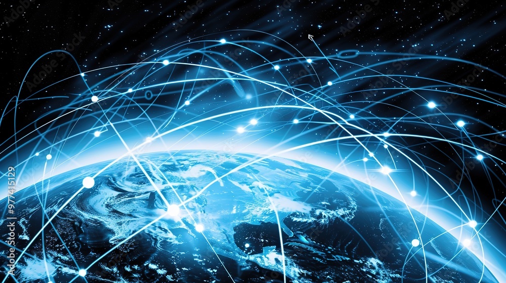 Obraz premium A captivating picture showing the essence of science and technology in the realm of Internet innovation. There are various elements representing advanced technological concepts. Computer systems might
