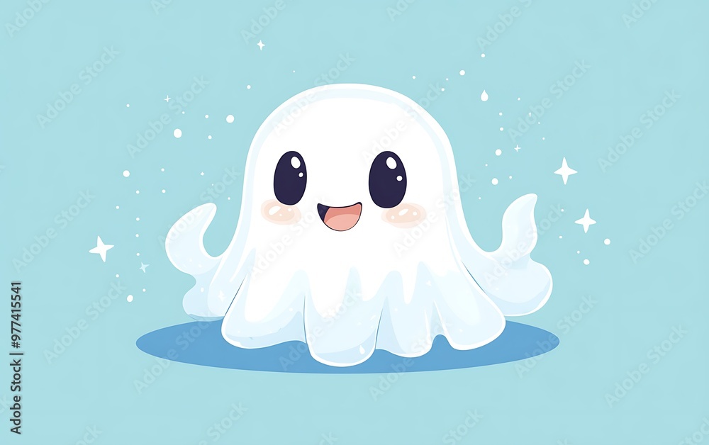 Friendly Kawaii Ghost Vector Illustration in Soft Pastel Colors on a Flat Background for Simple Cartoon Designs Friendly Kawaii Ghost Vector Illustration in Soft Pastel Colors on a Flat Background for Simple Cartoon Designs
