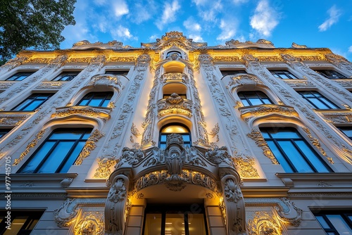 The Art Nouveau architecture on Alberta iela, featuring ornate facades and intricate details photo