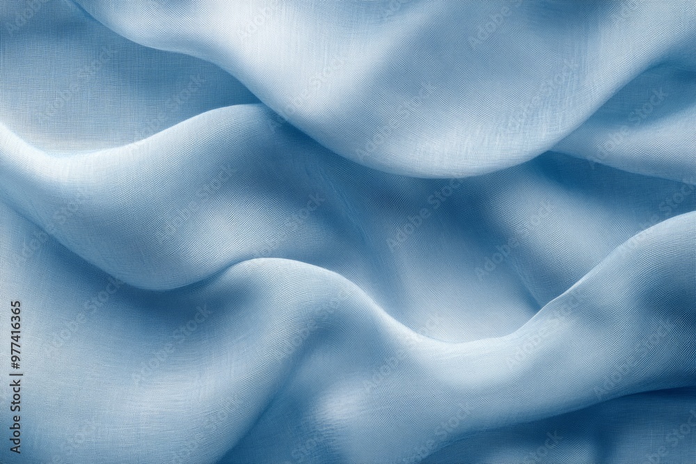 Obraz premium Minimal modern abstract background sky blue linen fabric textile slightly folded texture and surface, transmitting sense of calmness, wellness, tranquility with copy space