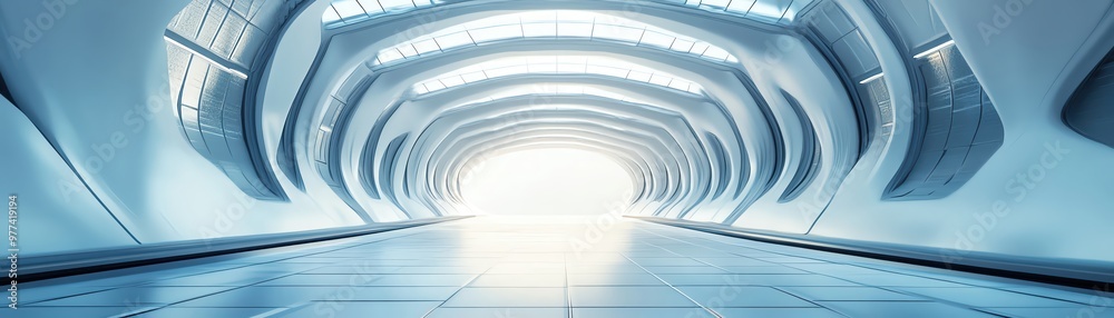 Fototapeta premium Create a 3D rendering of futuristic architecture with an empty center space copy space - realistic - Multilayer - sleek urban backdrop
