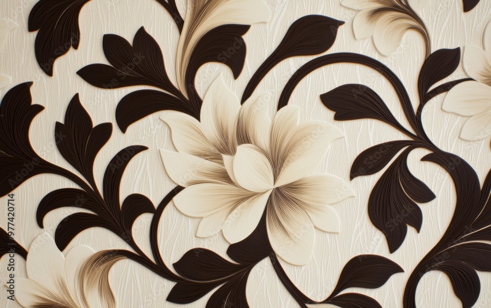A blend of French Art Nouveau patterns, featuring flowing lines and floral motifs, combined with antique wallpaper textures and sepia tones A blend of French Art Nouveau patterns, featuring flowing lines and floral motifs, combined with antique wallpaper textures and sepia tones