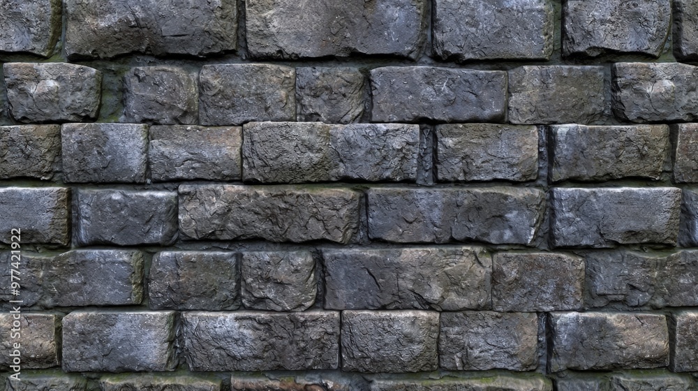 Textured gray stone wall with a rough finish in an outdoor setting during daylight