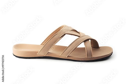 A pair of stylish comfort brown female sandals against a clean white background