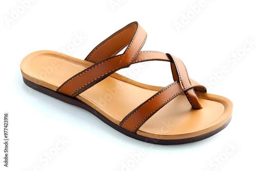 A pair of stylish comfort brown female sandals against a clean white background