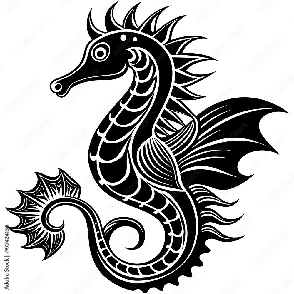 Fototapeta premium Seahorse with flowing tail and delicate fins, with intricate details vector