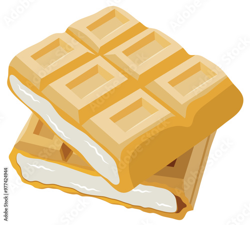 Vanilla Ice Cream Waffle Snack Illustration Isolated on White Background