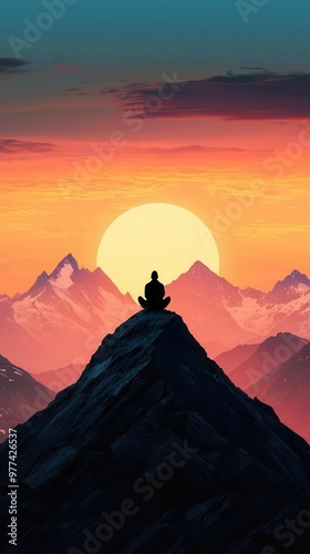 Silhouette of a person praying on a mountain peak, glowing light symbolizing the grace received through prayer