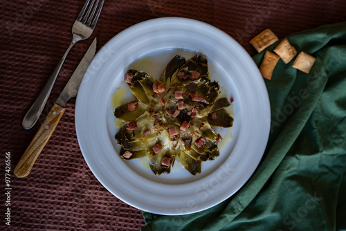 artichoke flower with ham dish 