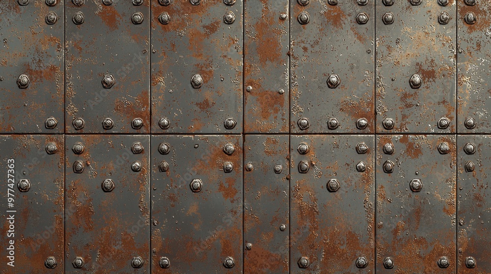 Rustic metal wall with rivets showcases a blend of history and industrial charm Rustic metal wall with rivets showcases a blend of history and industrial charm