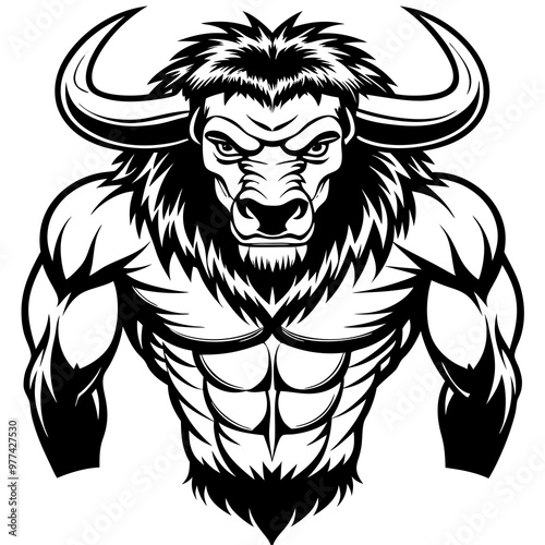 Bison with a large, shaggy head and strong shoulders vector