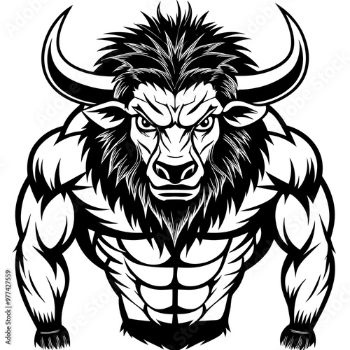 Bison with a large, shaggy head and strong shoulders vector
