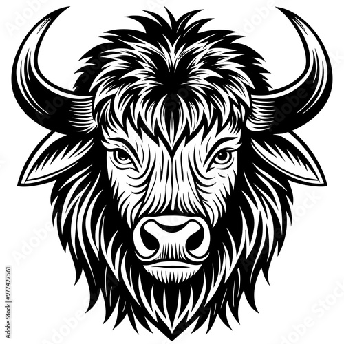 Bison with a large, shaggy head and strong shoulders vector