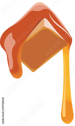 Caramel Candy Cube with Melt Caramel Sauce Illustration Isolated on White Background