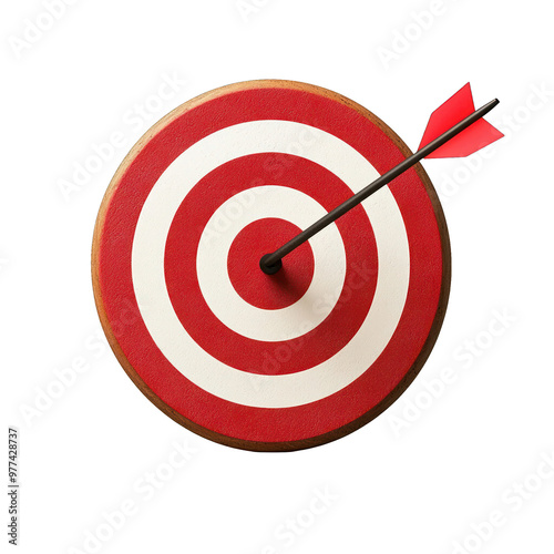 A single red and white target with an arrow perfectly hitting the center, symbolizing focus, accuracy, and goal achievement. transparent background