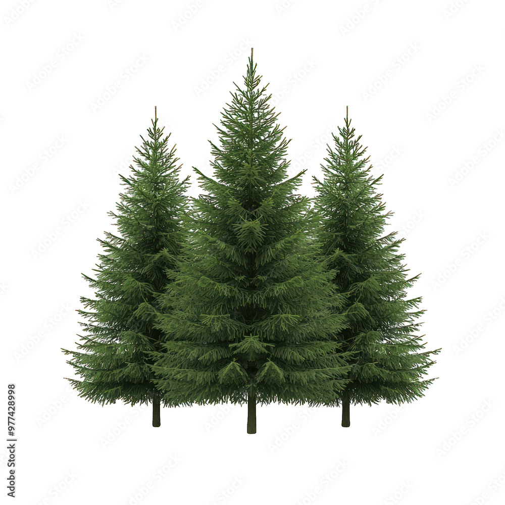 Obraz premium A trio of lush green conifer trees, perfect for nature-themed designs and seasonal decorations. transparent background