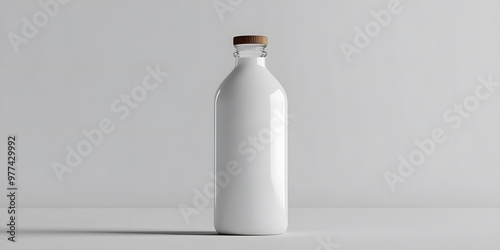 A brown bottle with a black cap sits on a white background. The bottle is empty and has a clear glass top