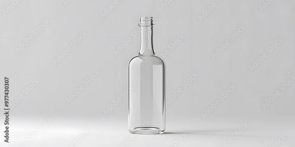 A brown bottle with a black cap sits on a white background. The bottle is empty and has a clear glass top