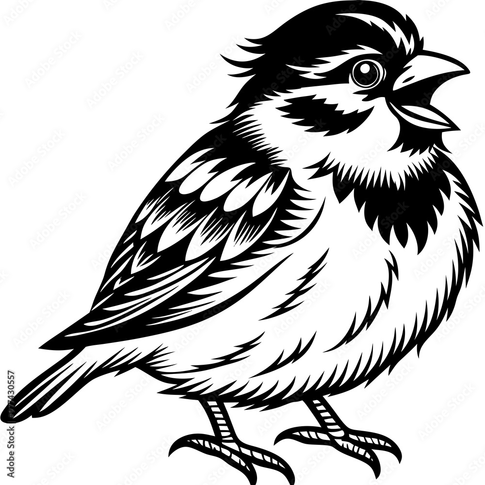 Fototapeta premium Sparrow perched with a cheerful expression and fluffy feathers vector
