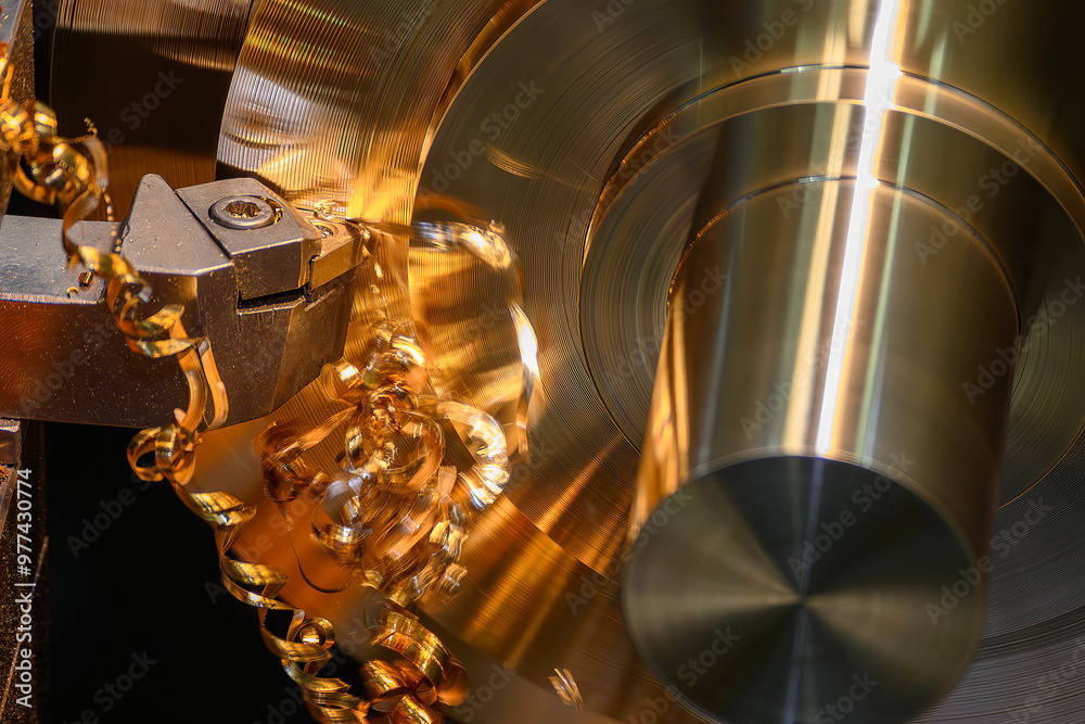 The lathe machine finish cut the brass material parts by lathe tools. The lathe machine finish cut the brass material parts by lathe tools.