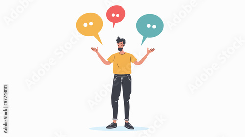 Professional Man with Speech Bubbles - Vector Illustration