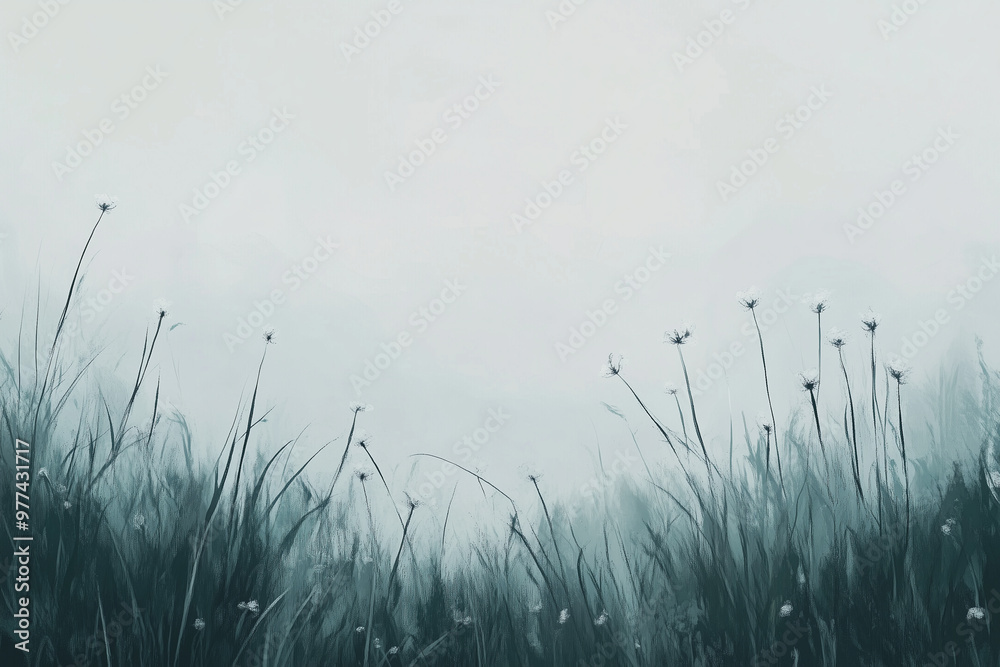 Fototapeta premium Healing, Illustration, Minimalism, Visual Arts, pastel tone white meadow Landscape,