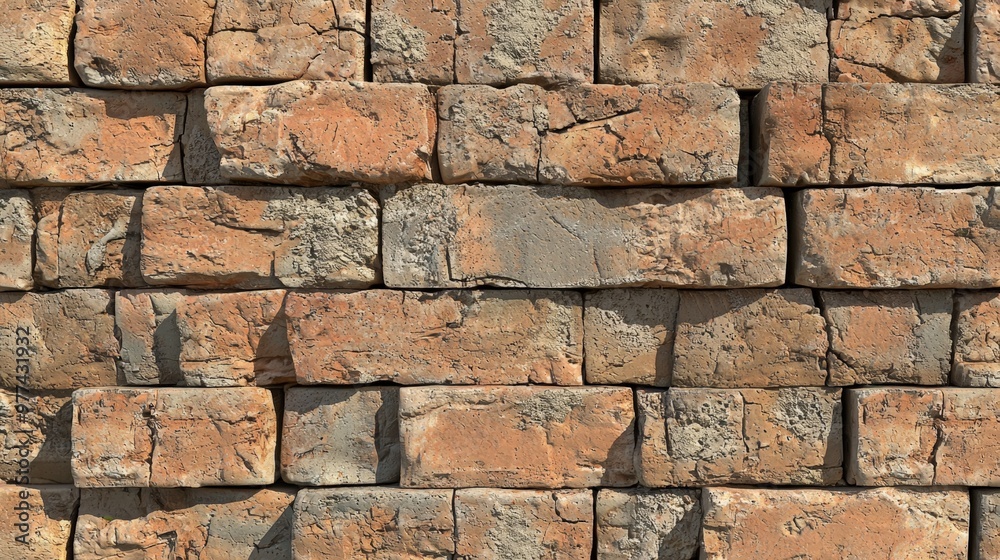 Aged brick wall textured with weathered hues and historical charm in evening light Aged brick wall textured with weathered hues and historical charm in evening light