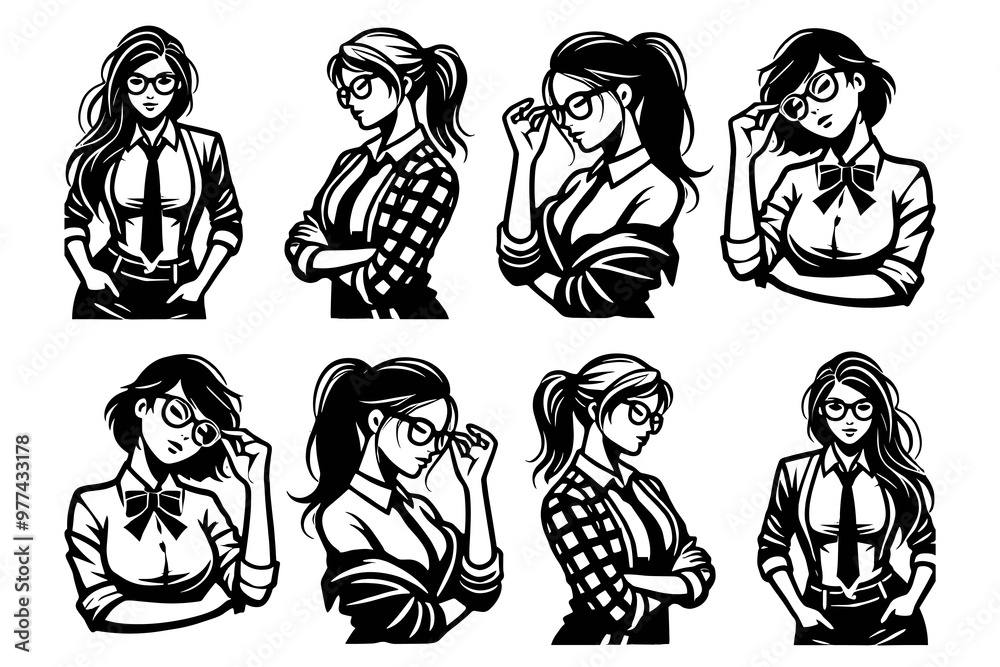 set of girls illustration graphic design black and white vector clip art silhouette set of girls illustration graphic design black and white vector clip art silhouette
