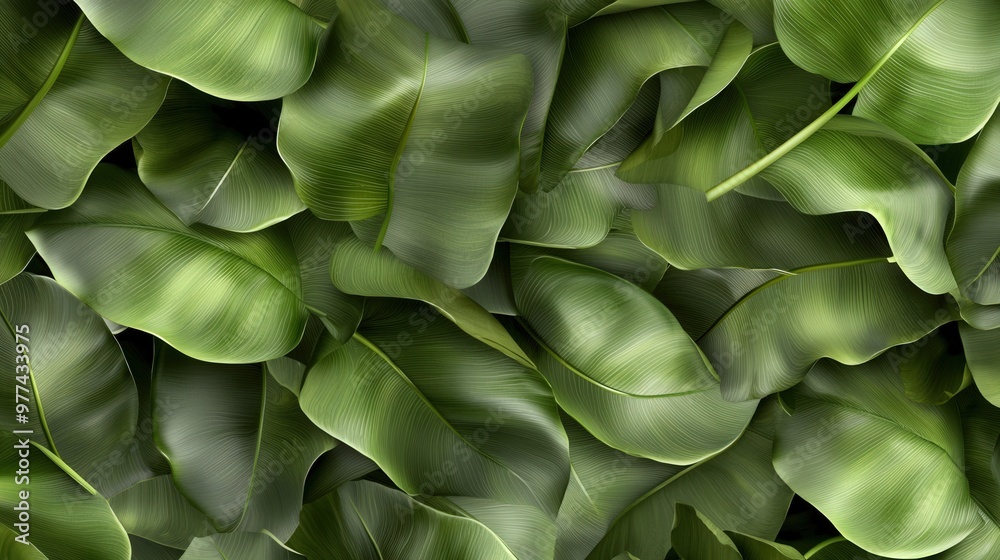 Lush green tropical leaves may create a vibrant backdrop in a sunlit garden Lush green tropical leaves may create a vibrant backdrop in a sunlit garden