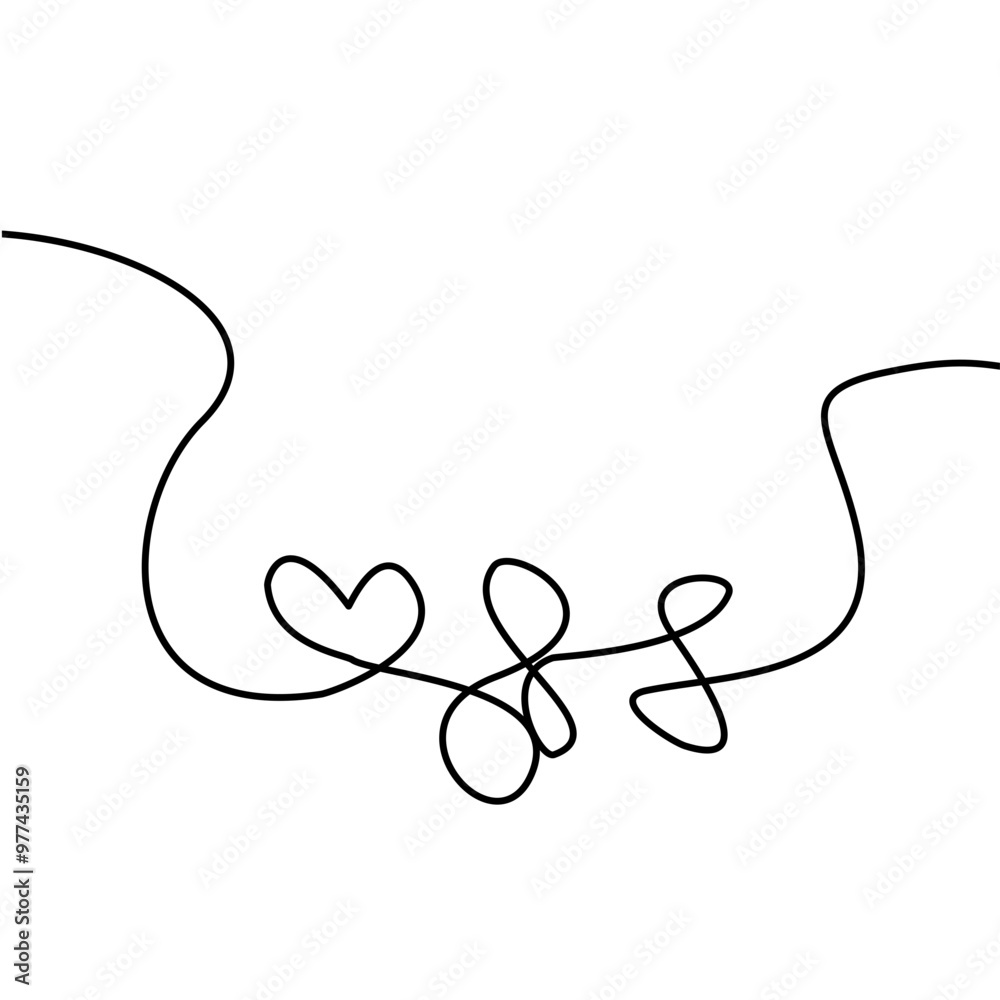 Vector illustration continuous one line art drawing of outline heart design Vector illustration continuous one line art drawing of outline heart design